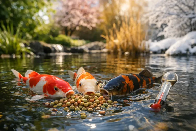 Koi voer seizoenen en de juiste watertemperatuur